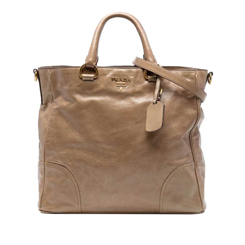 Prada Vitello Shine Satchel Brown Leather Good condition - Front View