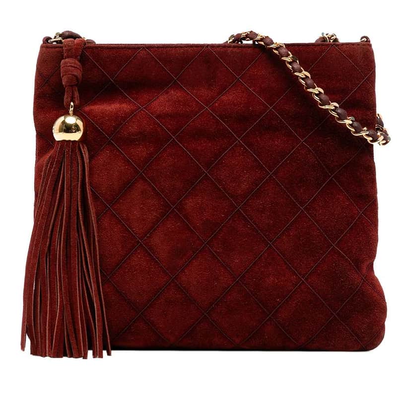 Chanel CC Quilted Suede Tassel Crossbody Red Leather Good condition - Front View