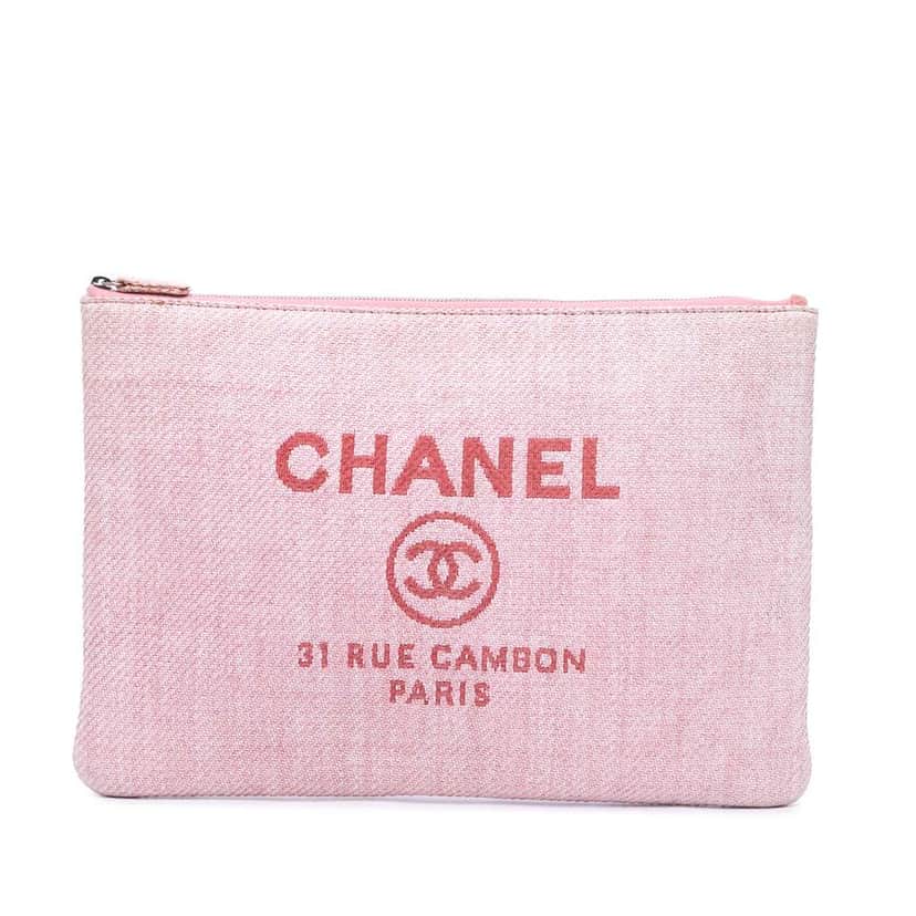 Chanel Large Raffia Deauville O Case Clutch Pink Good condition - Front View