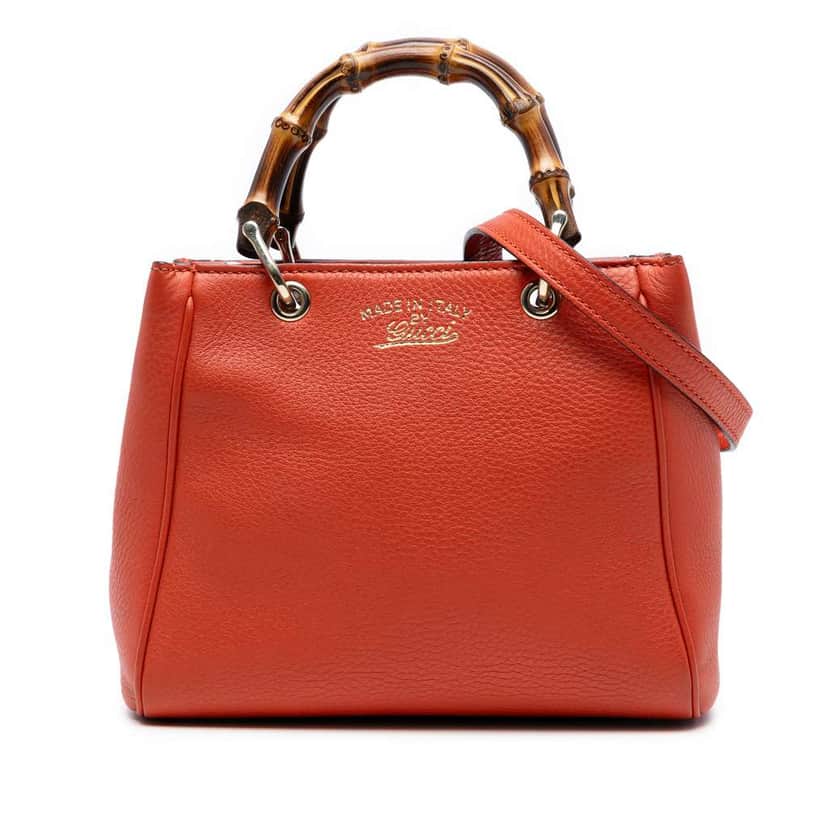 Gucci Mini Calfskin Bamboo Shopper Satchel Orange Leather Good condition - Front View
