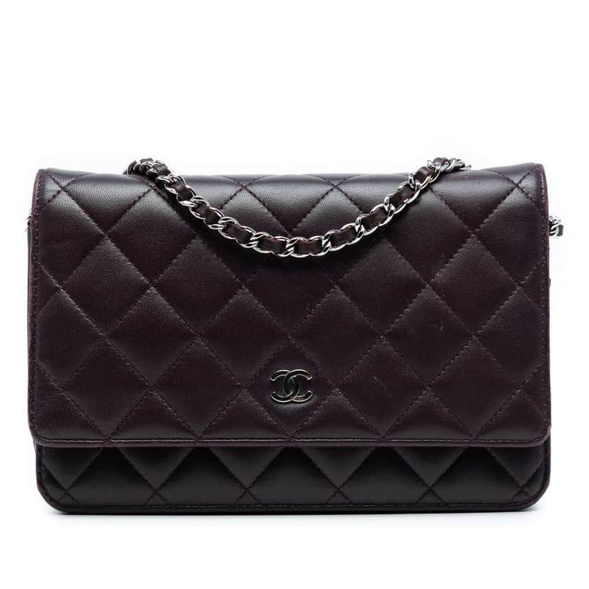 Chanel CC Quilted Lambskin Wallet on Chain Purple Leather Good condition - Front View