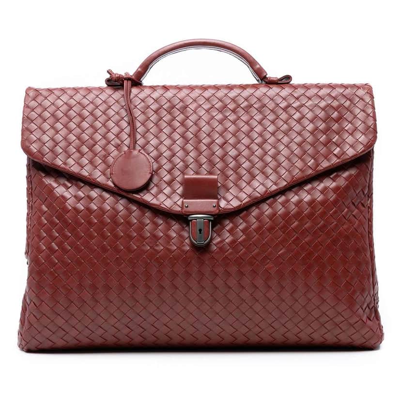Bottega Veneta Nappa Intrecciato Briefcase Red Leather Good condition - Front View