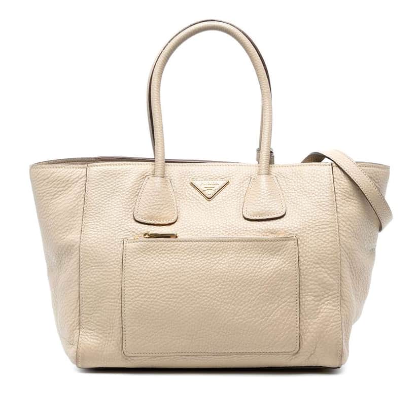 Prada Vitello Daino Front Pocket Open Convertible Tote Brown Leather Good condition - Front View