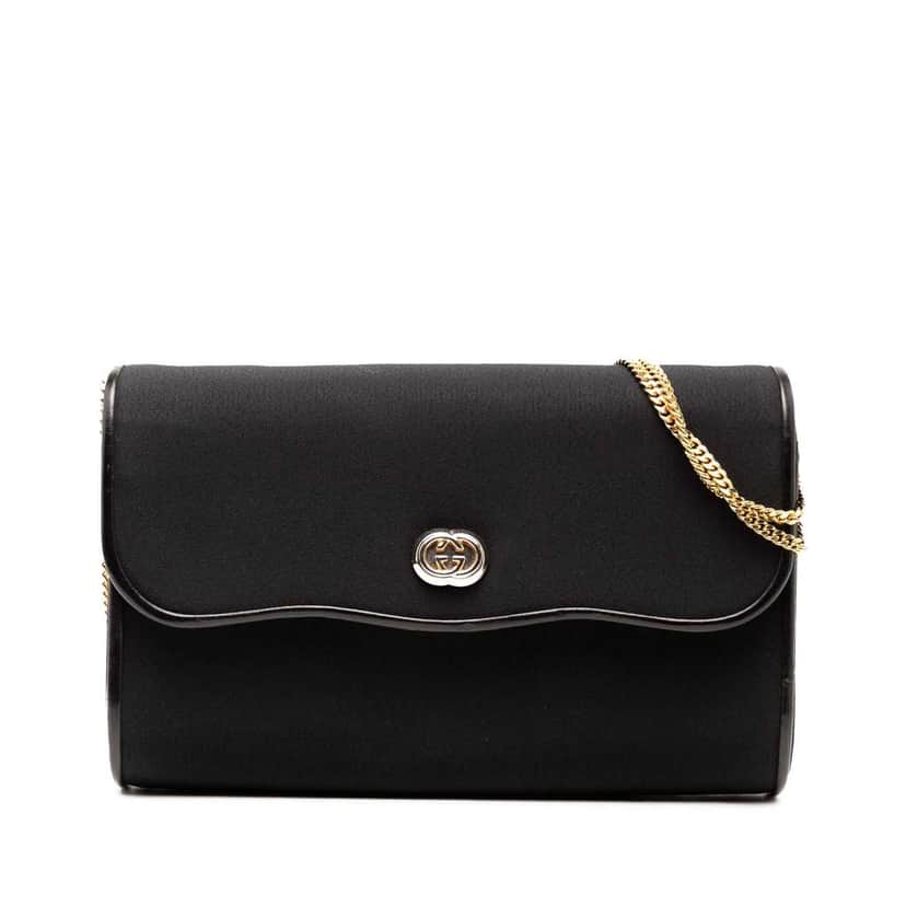 Gucci Canvas Interlocking G Chain Shoulder Bag Black Canvas Good condition - Front View