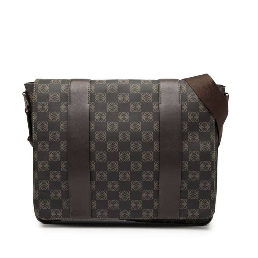 Loewe Anagram Coated Canvas Flap Crossbody Brown Very good condition - Front View