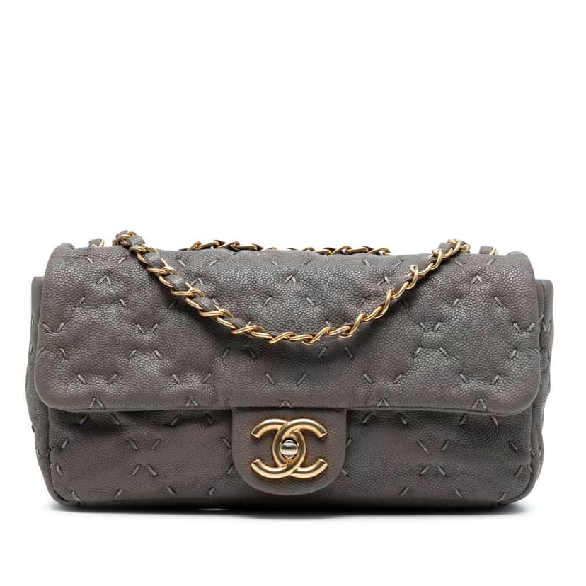 Chanel CC Caviar Wild Stitch Flap Grey Leather Good condition - Front View