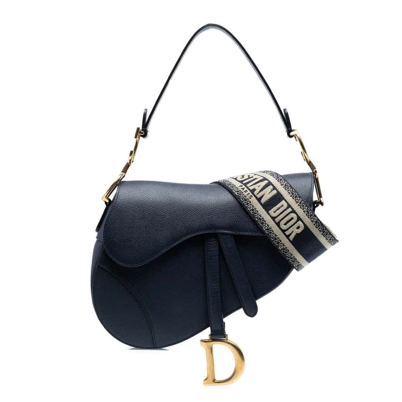 Dior Grained Calfskin Saddle Bag Blue Leather Good condition - Front View