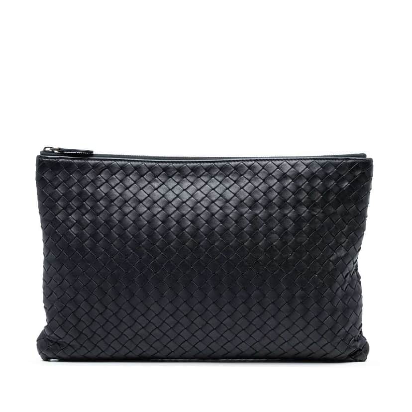 Bottega Veneta Nappa Intrecciato Clutch Black Leather Good condition - Front View