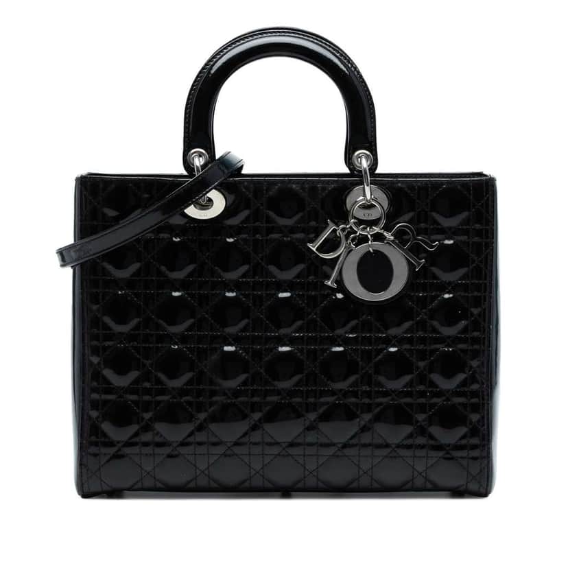 Dior Large Patent Cannage Lady Dior Black Leather Good condition - Front View