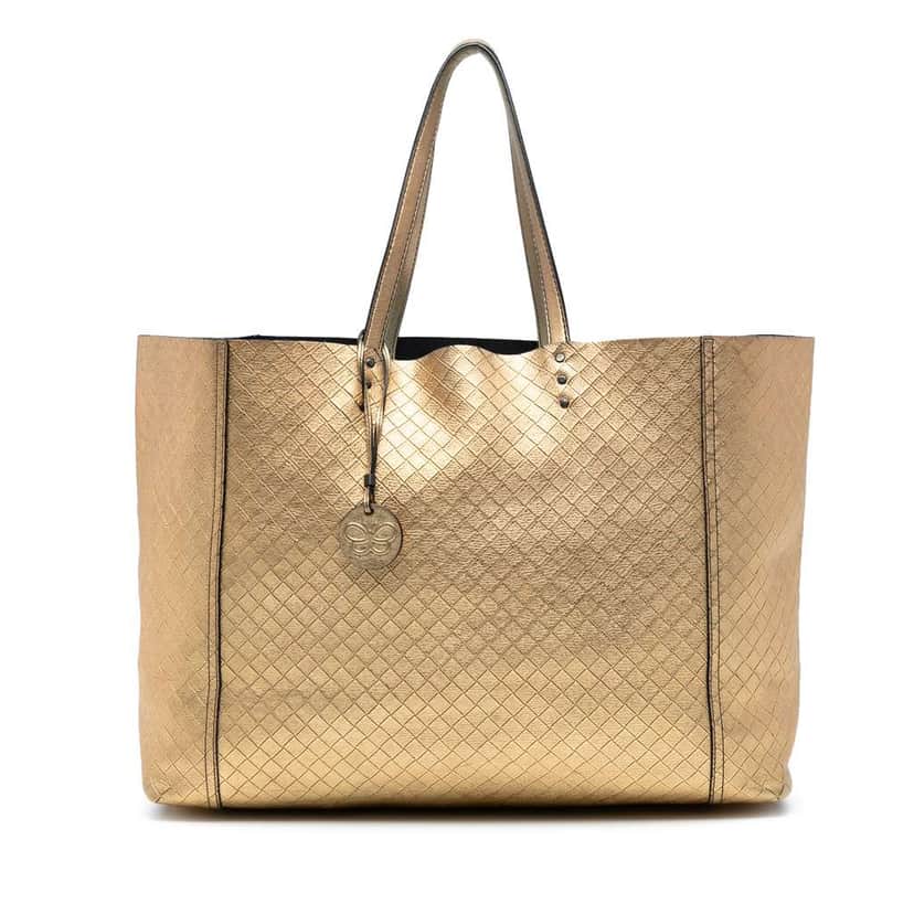 Bottega Veneta Metallic Leather Intrecciomirage Tote Gold Leather Good condition - Front View