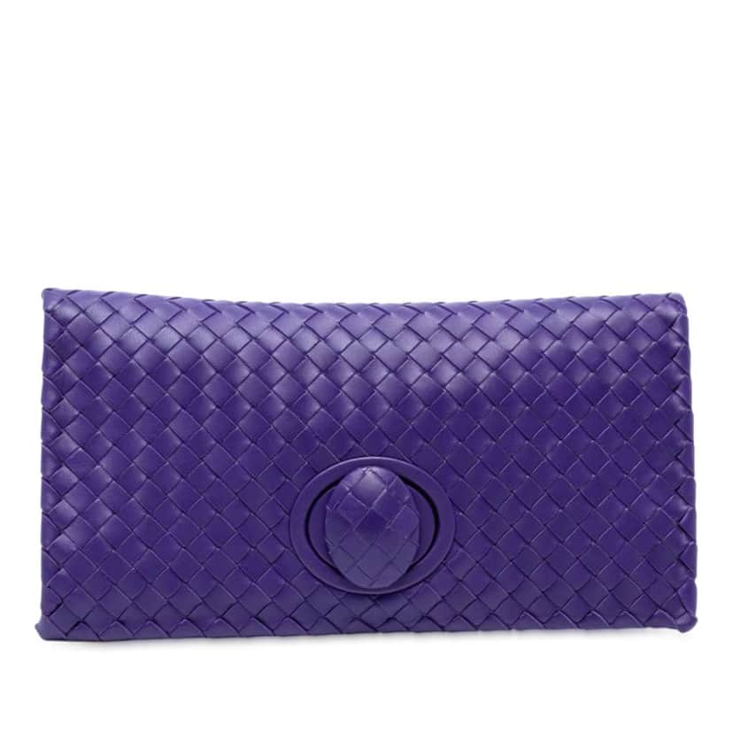 Bottega Veneta Nappa Intrecciato Turn Lock Clutch Purple Leather Good condition - Front View