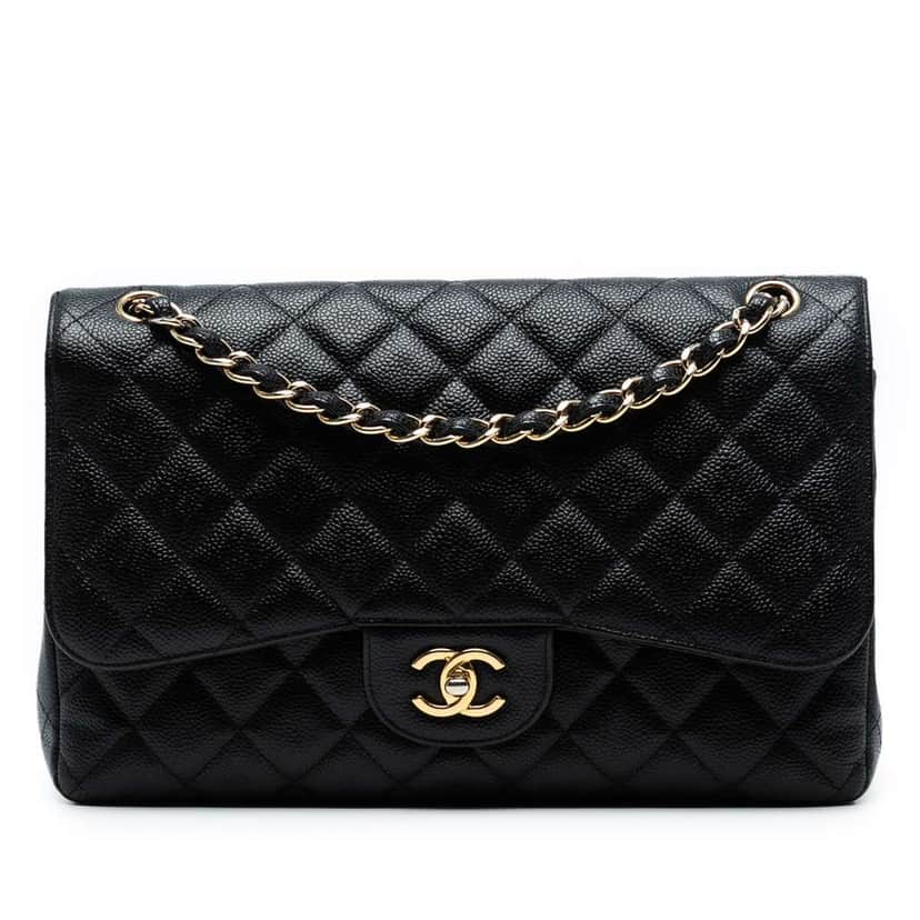 Chanel Jumbo Classic Caviar Double Flap Black Leather Good condition - Front View