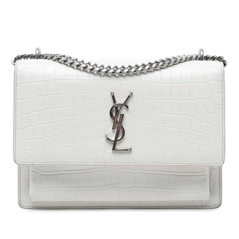 Saint Laurent Medium Croc Embossed Monogram Sunset Bag White Leather Good condition - Front View