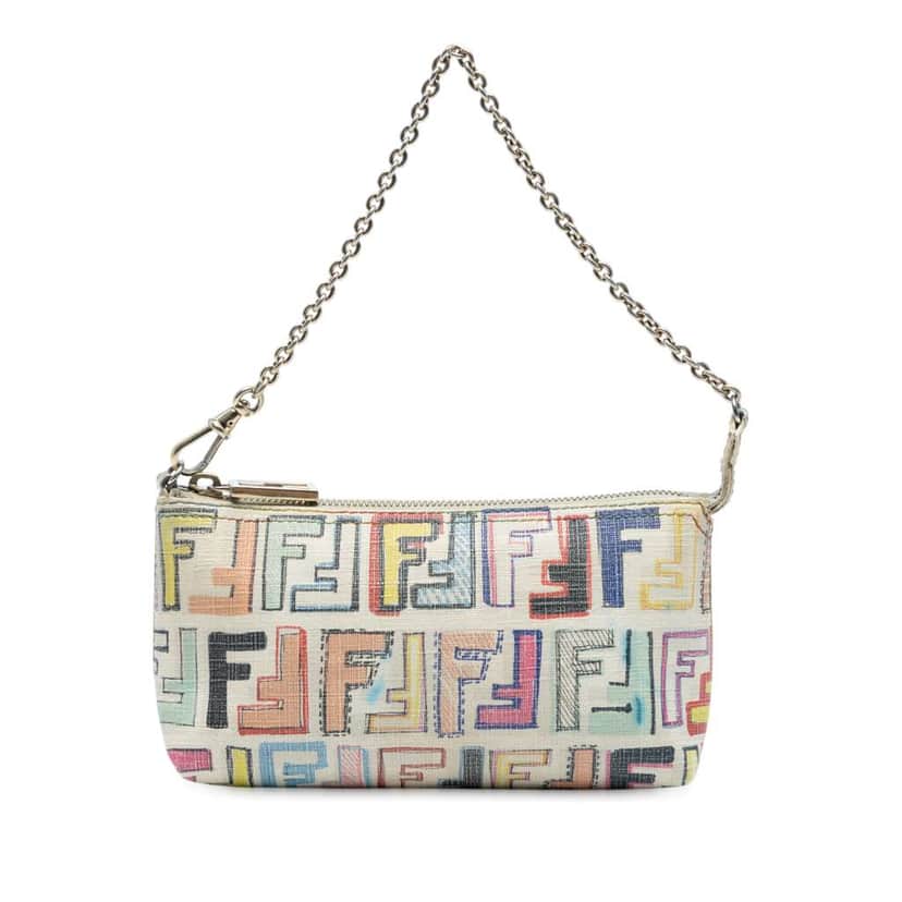 Fendi Multicolor Zucca Spalmati Chain Pochette White Canvas Good condition - Front View
