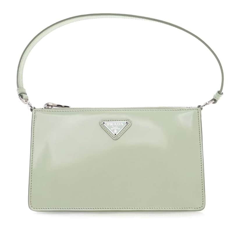 Prada Brushed Leather Shoulder Bag Green Leather Good condition - Front View