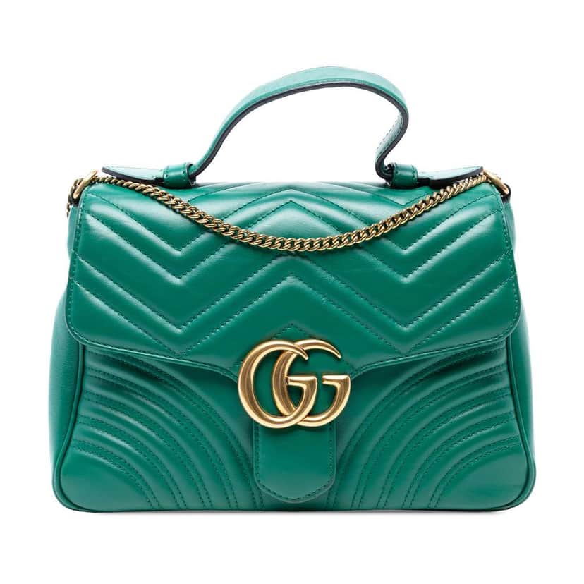 Gucci Small GG Marmont Matelasse Leather Top Handle Bag Green Leather Good condition - Front View