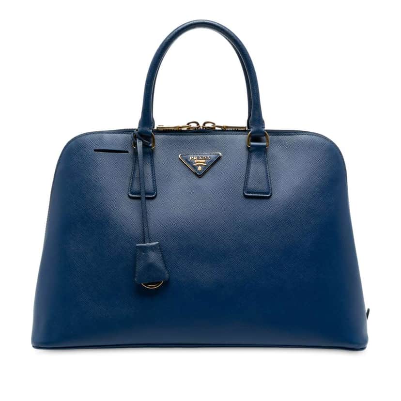 Prada Large Saffiano Lux Promenade Satchel Blue Leather Good condition - Front View
