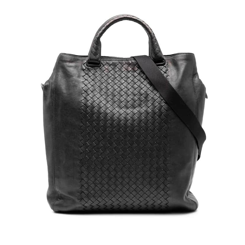 Bottega Veneta Nappa Intrecciato Vertical Convertible Satchel Black Leather Good condition - Front View