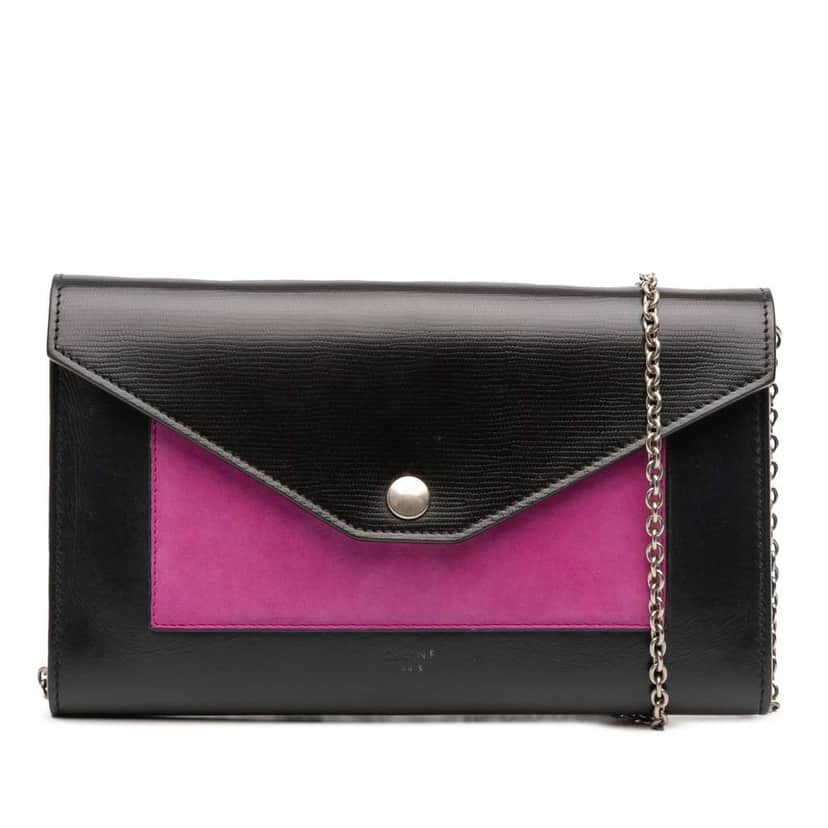 Celine Bicolor Leather Pocket Envelope Wallet On Chain Black Leather Good condition - Front View