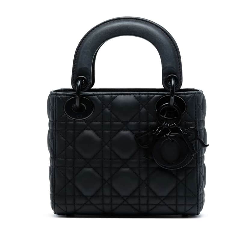 Dior Mini Ultra Matte Calfskin Cannage Lady Dior Black Leather Good condition - Front View
