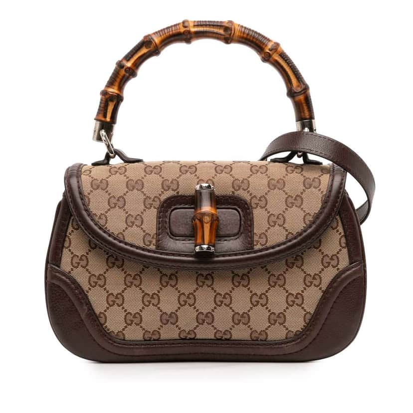 Gucci Medium GG Canvas Bamboo Top Handle Bag Brown Canvas Good condition - Front View