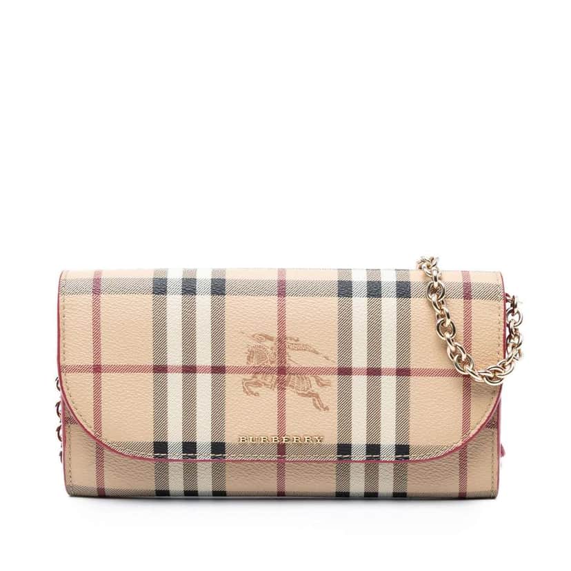 Burberry Haymarket Check Coated Canvas Henley Wallet on Chain Brown Canvas Good condition - Front View