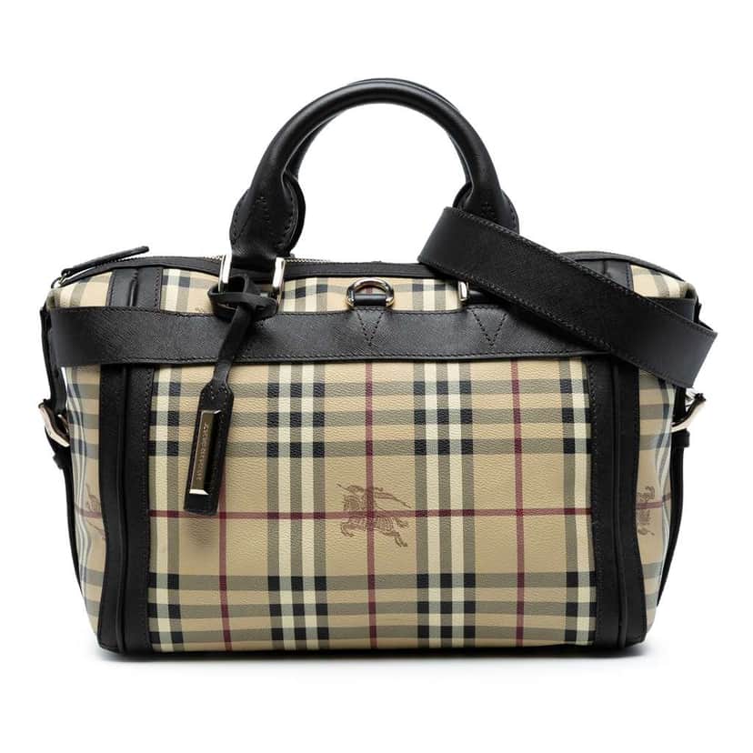 Burberry Haymarket Check Coated Canvas Top Handle Bag Brown Canvas Good condition - Front View