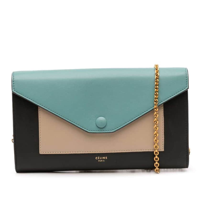 Celine Tricolor Leather Pocket Envelope Wallet On Chain Black Leather Good condition - Front View