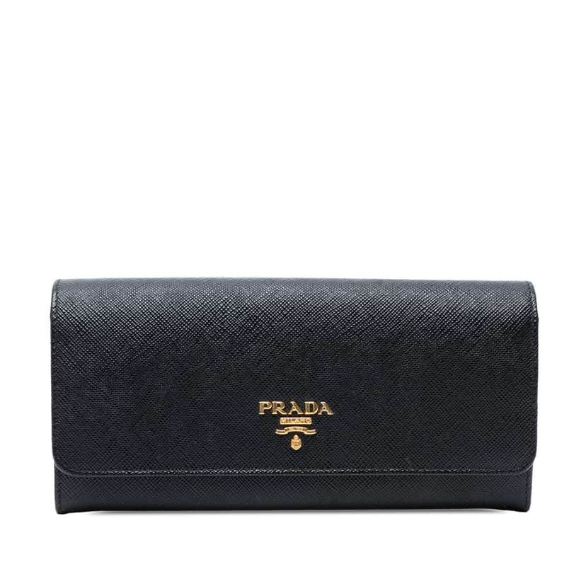 Prada Large Saffiano Wallet Black Leather Good condition - Front View