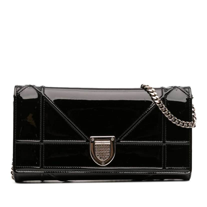 Dior Patent Diorama Croisiere Wallet On Chain Black Leather Good condition - Front View
