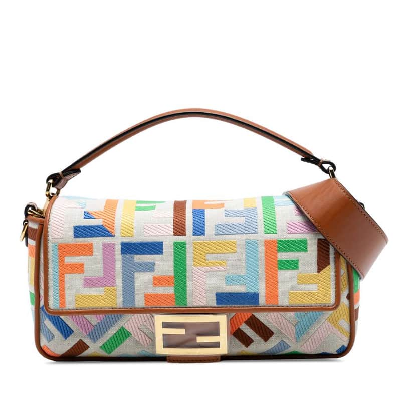 Fendi Zucca Embroidered Canvas Baguette Satchel Brown Canvas Good condition - Front View