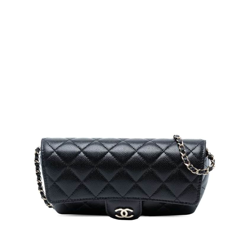 Chanel Caviar Sunglasses Case on Chain Black Leather Good condition - Front View