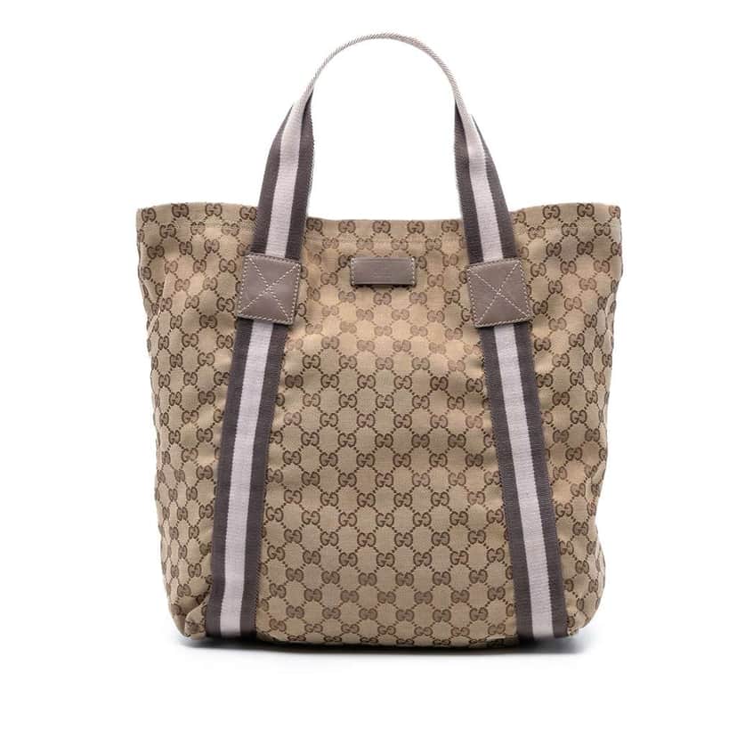 Gucci GG Canvas Web Tote Brown Canvas Good condition - Front View