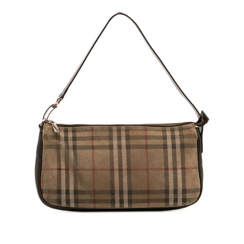 Burberry House Check Suede Shoulder Bag Brown Leather Good condition - Front View