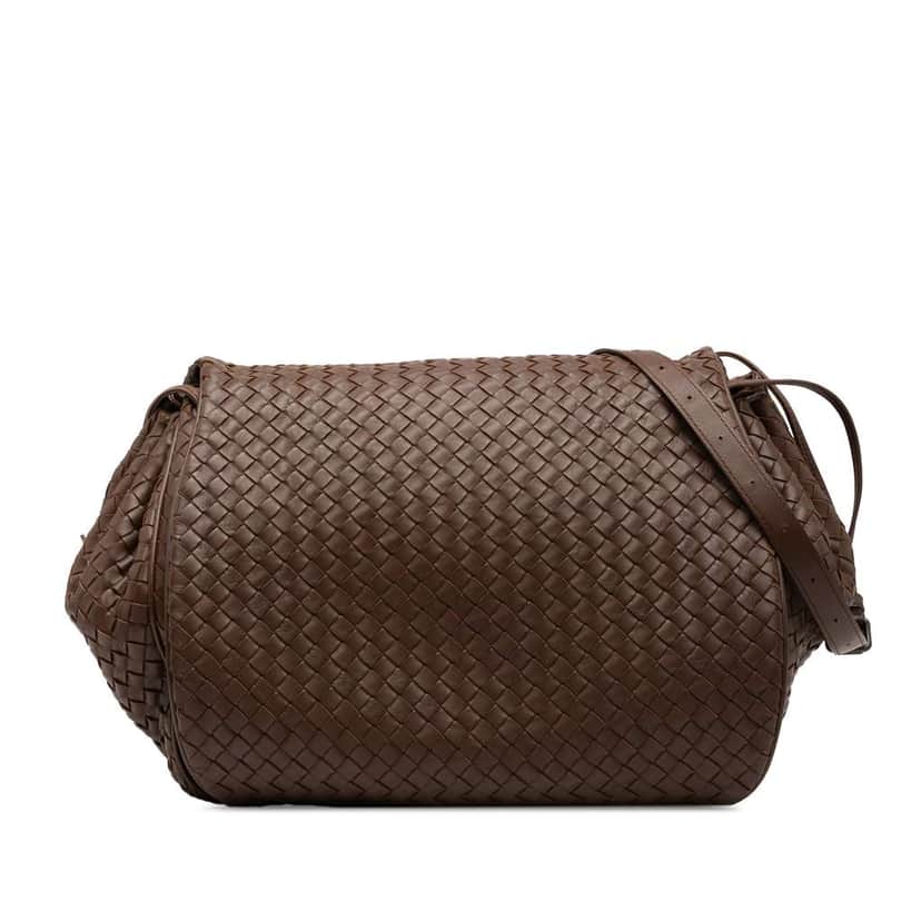 Bottega Veneta Nappa Intrecciato Flap Crossbody Brown Leather Good condition - Front View