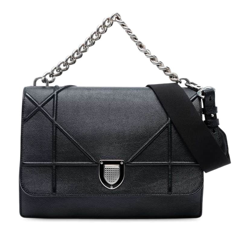 Dior Large Grained Calfskin Diorama Flap Black Leather Good condition - Front View