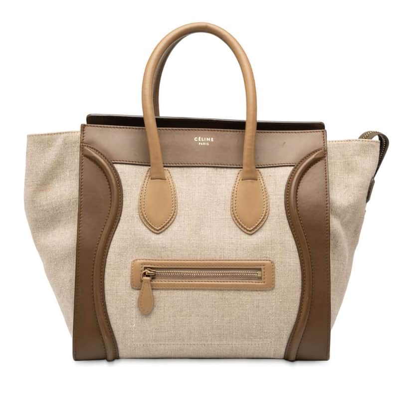Celine Mini Tricolor Canvas and Leather Luggage Tote Brown Canvas Good condition - Front View