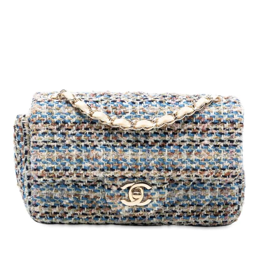 Chanel Mini Rectangular Classic Tweed Single Flap Brown Tweed Good condition - Front View
