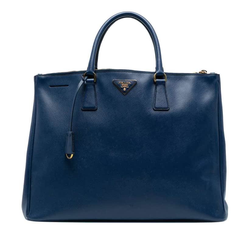 Prada Extra Large Saffiano Lux Galleria Double Zip Tote Blue Leather Good condition - Front View