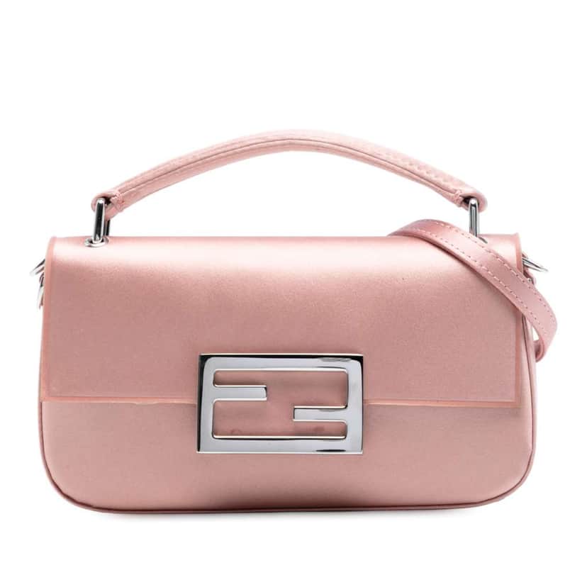 Fendi Silk Baguette Phone Pouch Satchel Pink Silk Good condition - Front View