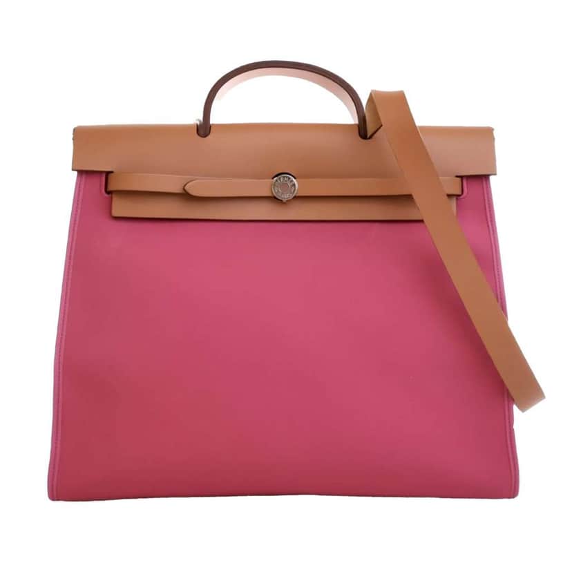 Hermès Toile Herbag Zip 39 Pink Canvas Very good condition - Front View