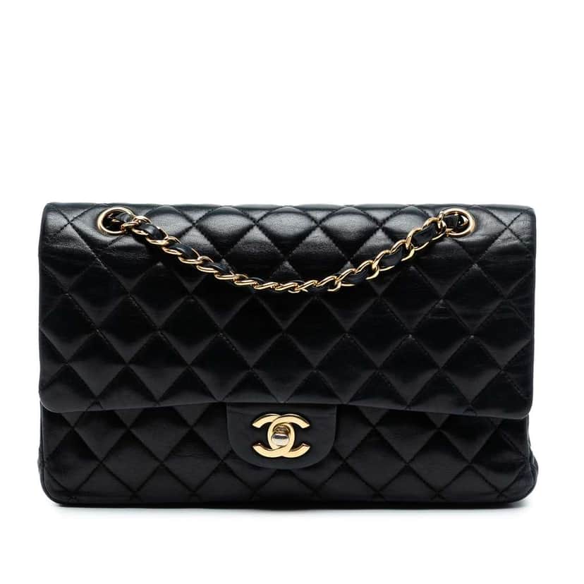 Chanel Medium Classic Lambskin Double Flap Black Leather Good condition - Front View