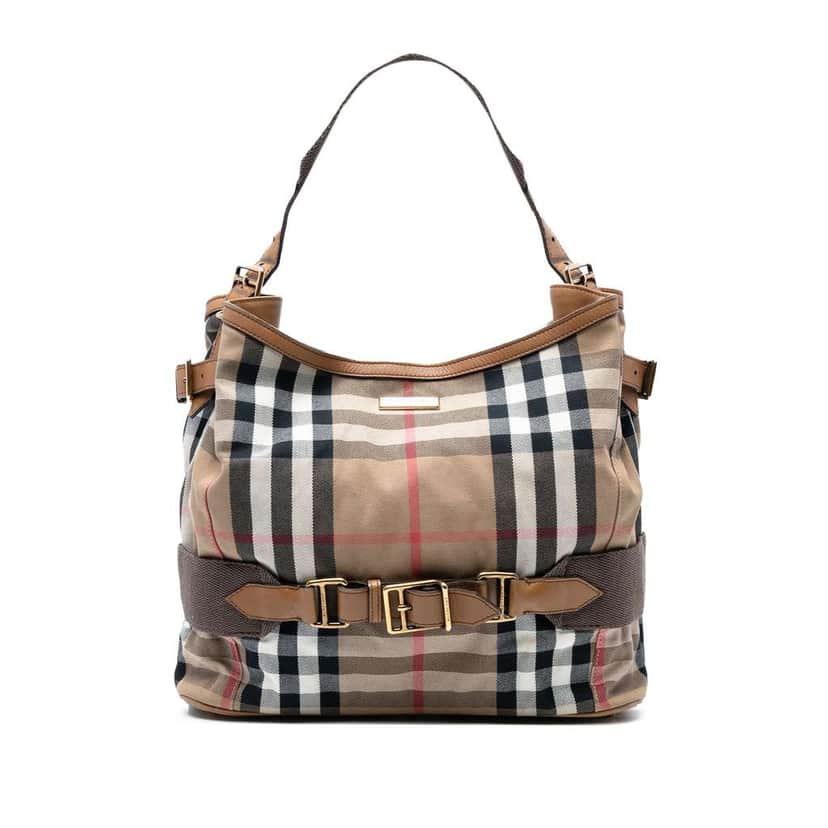 Burberry House Check Canvas Brecon Shoulder Bag Brown Canvas Good condition - Front View