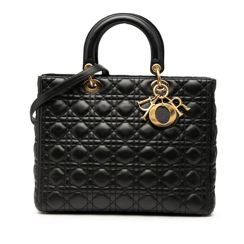 Dior Large Lambskin Cannage Lady Dior Black Leather Good condition - Front View