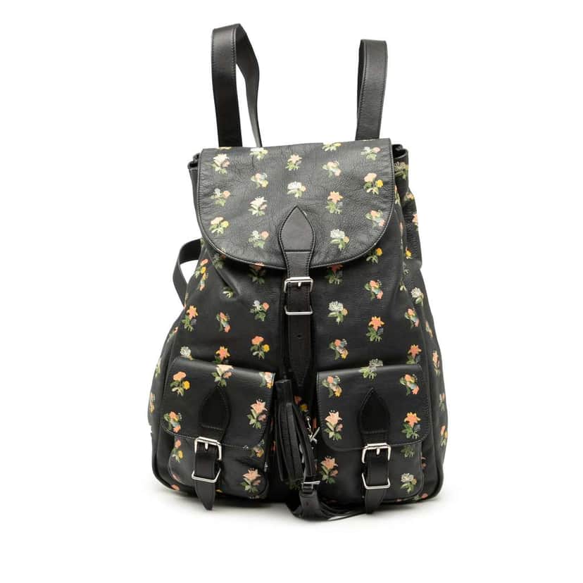 Saint Laurent Leather Prairie Floral Printed Festival Backpack Black Leather Very good condition - Front View