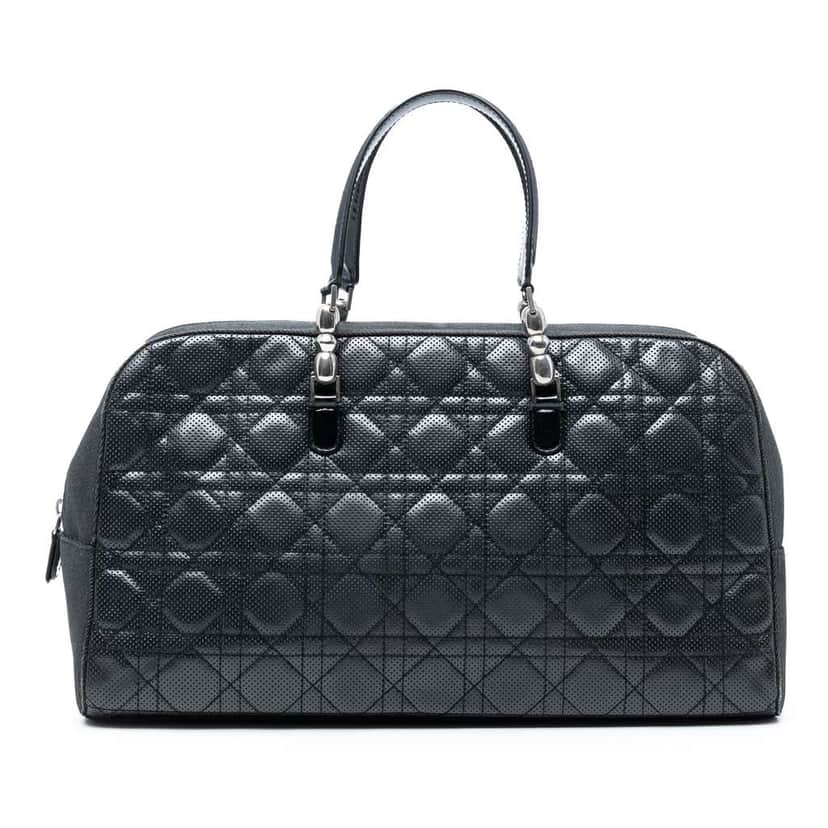 Dior Perforated Lambskin Cannage and Denim Malice Handbag Black Leather Good condition - Front View