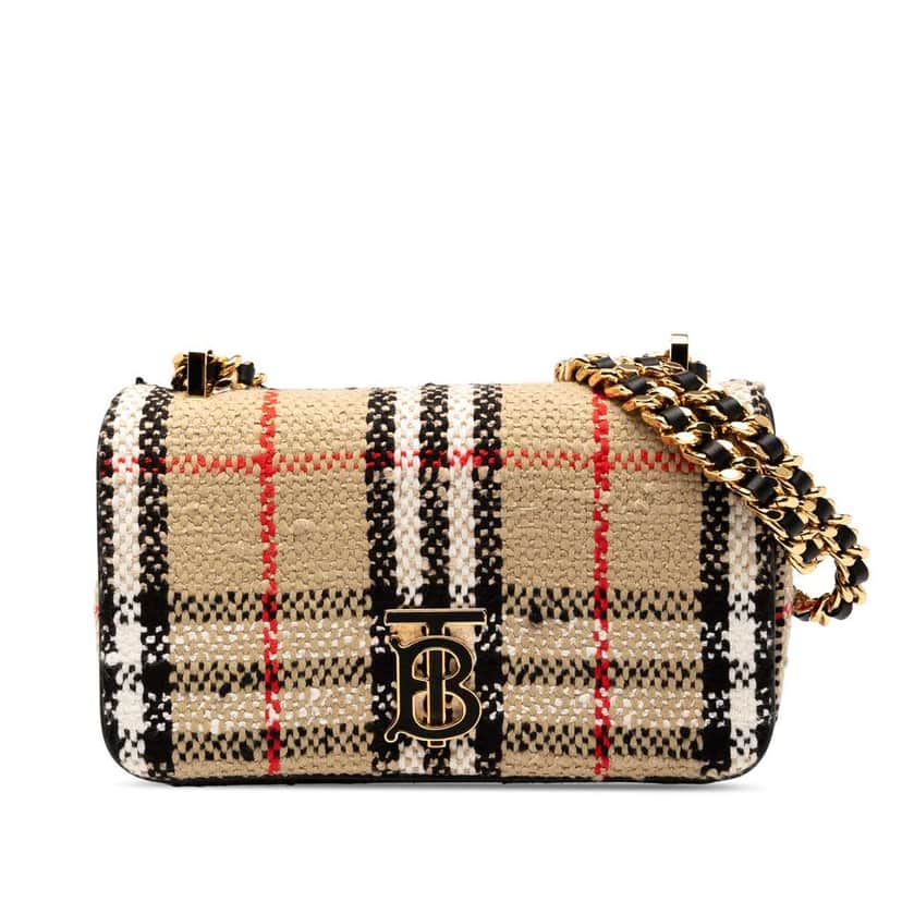 Burberry Mini House Check Cotton and Wool Lola Crossbody Brown Cotton Good condition - Front View