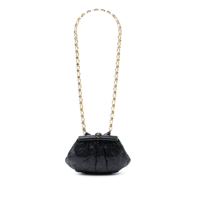 Chanel Quilted Lambskin Frame Bijoux Chain Kiss Lock Belt Bag Black Leather Good condition - Front View