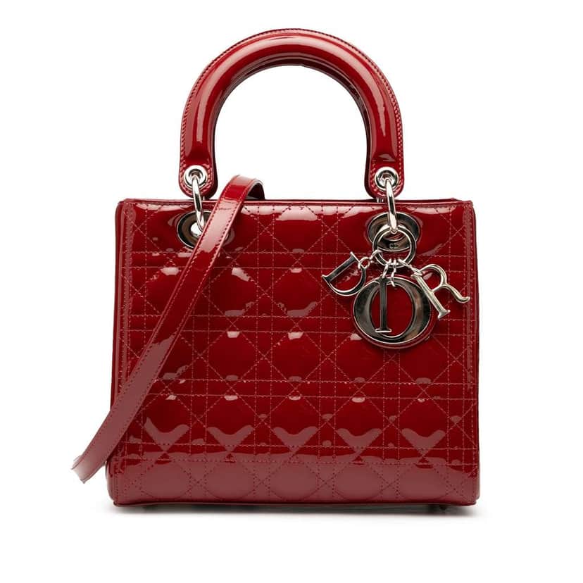 Dior Medium Patent Cannage Lady Dior Red Leather Good condition - Front View