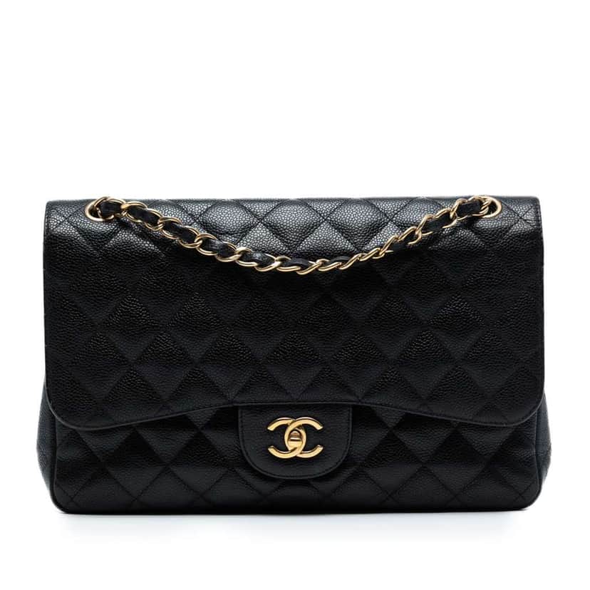 Chanel Jumbo Classic Caviar Double Flap Black Leather Good condition - Front View